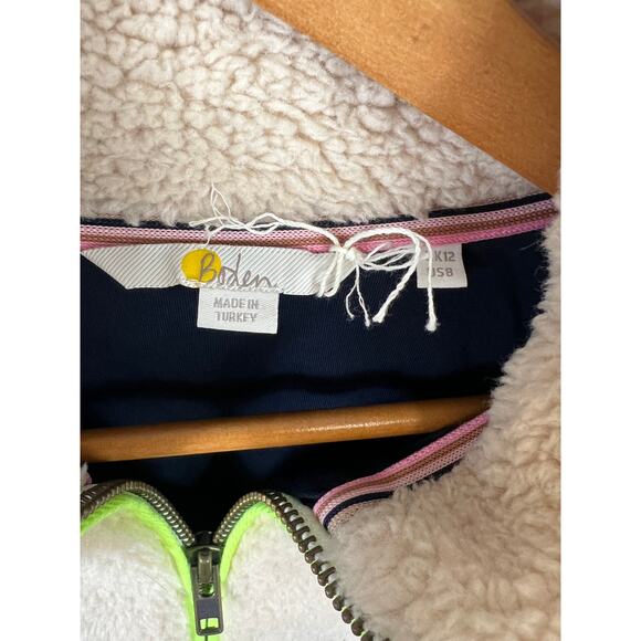 Boden Women's Greta Fleece 1/4 Zip Jumper Sweater Long Sleeve Blue Beige Size 8 - Picture 2 of 5